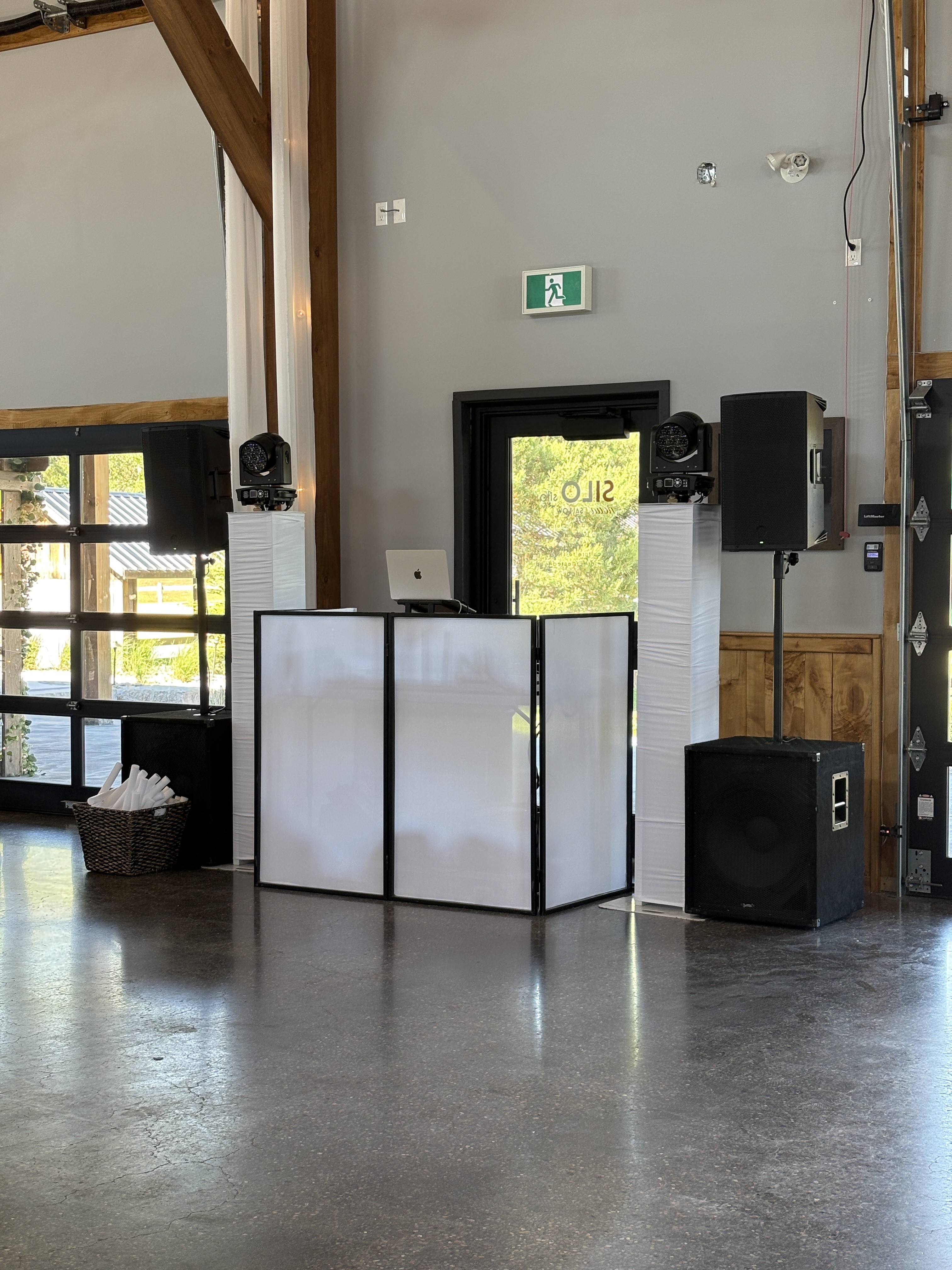 DJ setup at The Barn Event Space wedding reception