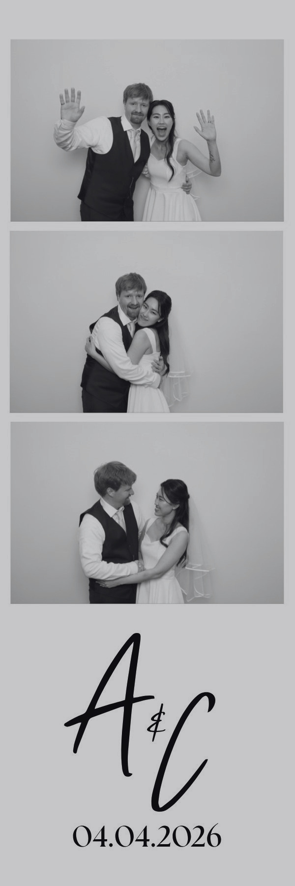 Photobooth strip from A & C's wedding, April 4, 2026